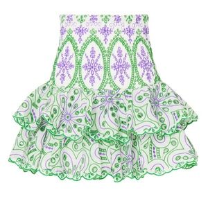 Charo Ruiz Ibiza Embroidered Smocked Ruffle Mini Skirt Green Boho 51887